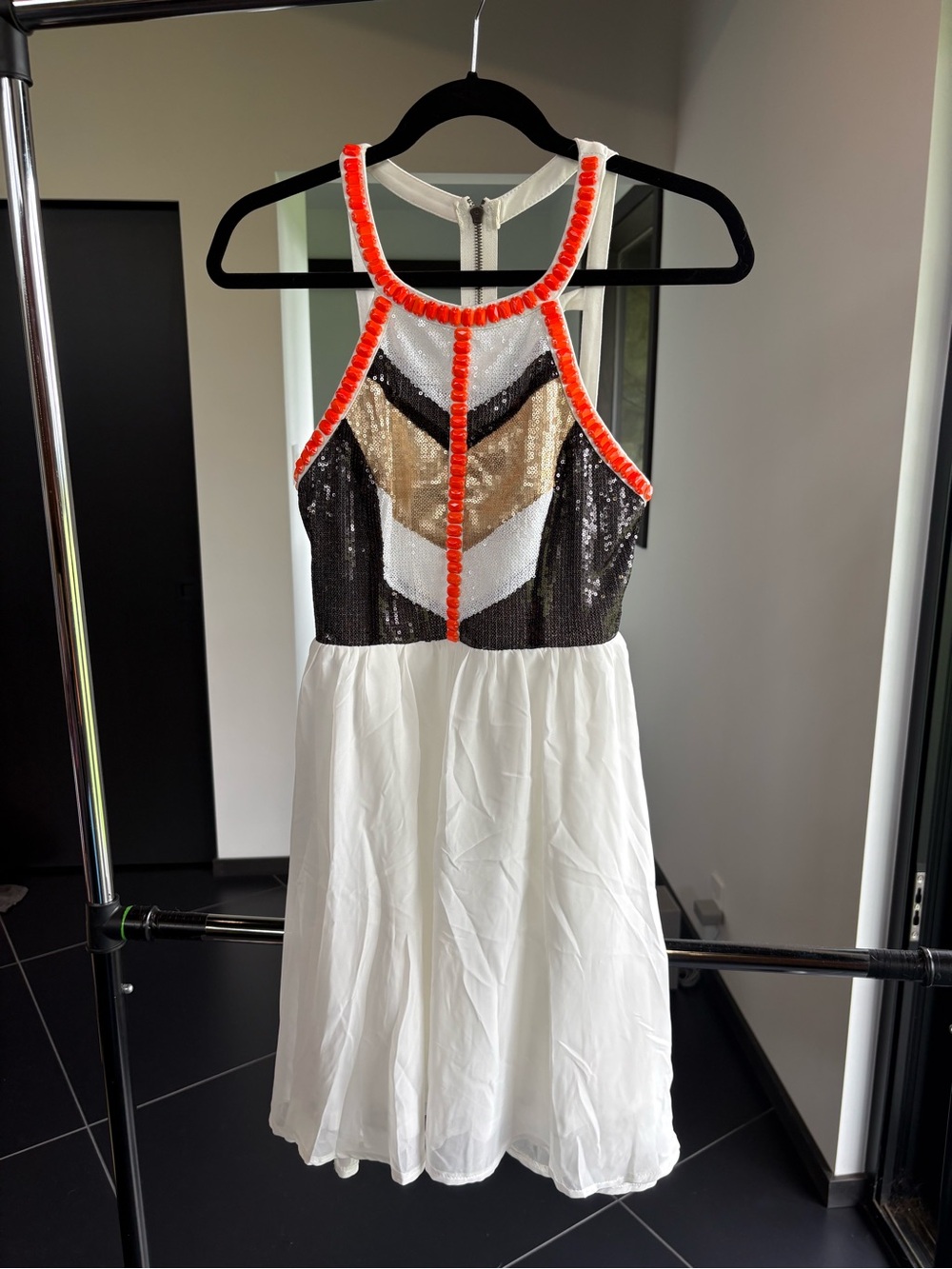 Xenia Boutique White Halter Dress with Sequin Trim